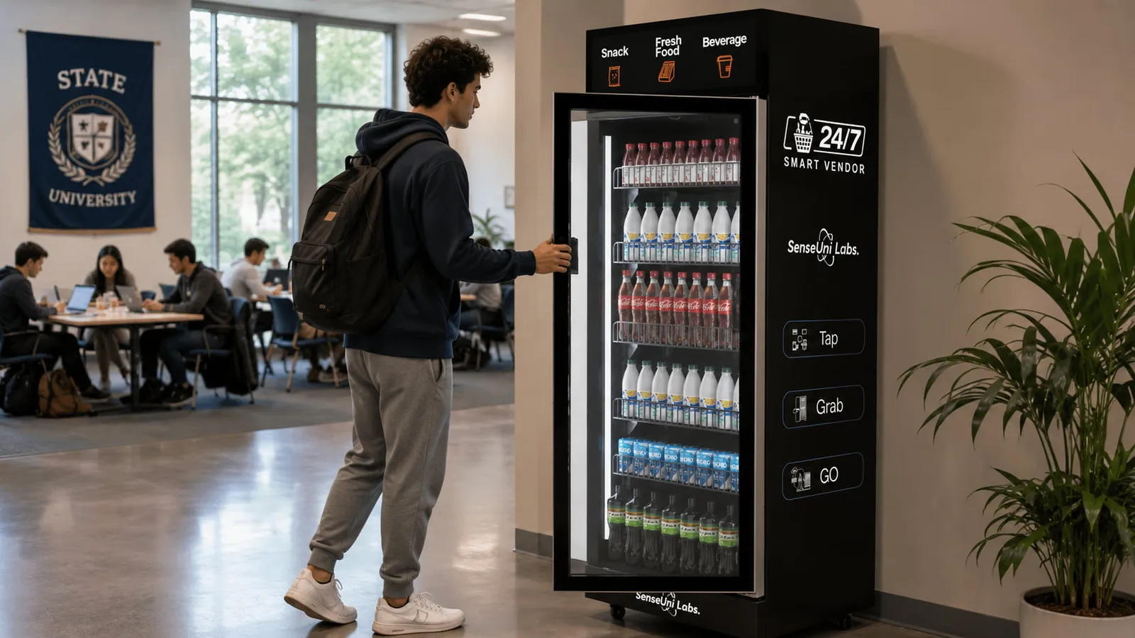SenseUni smart cabinet placed in a corporate office break room