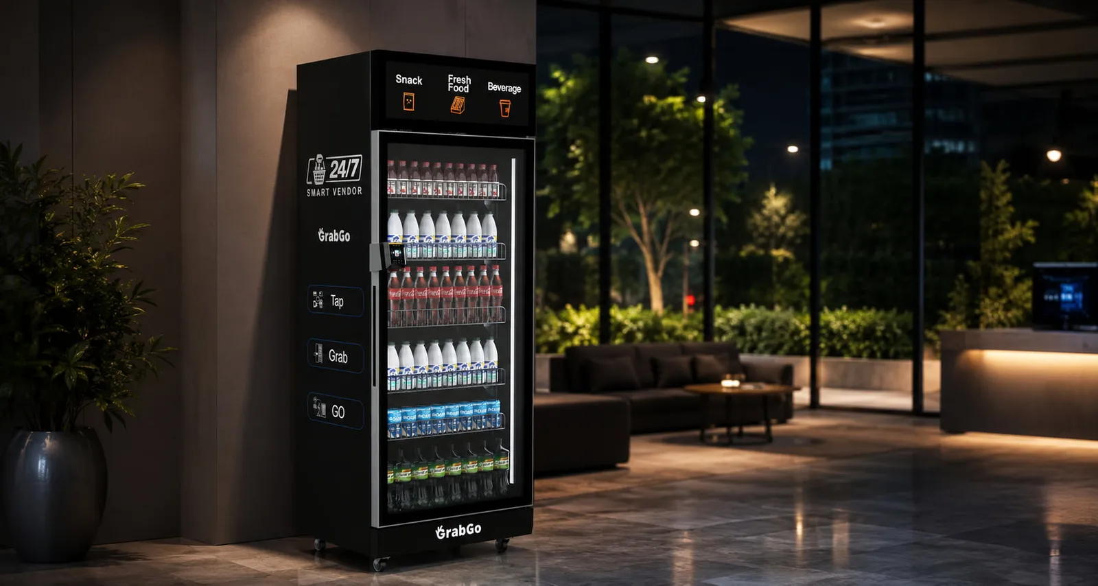 SenseUni smart cabinet placed in a hotel lobby